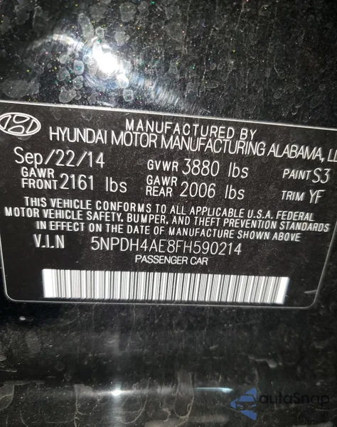 2015 Hyundai Elantra Se из США, поврежденный, VIN 5NPDH4AE8FH590214